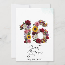 Blommig Nummer 16 Sweet Sixteen Födelsedagsinbjuda Kort