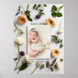 Blommig Ny Bebis Namn Födelsestatistik Foto  Poster