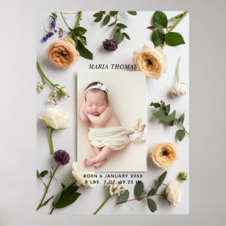 Blommig Ny Bebis Namn Födelsestatistik Foto Poster