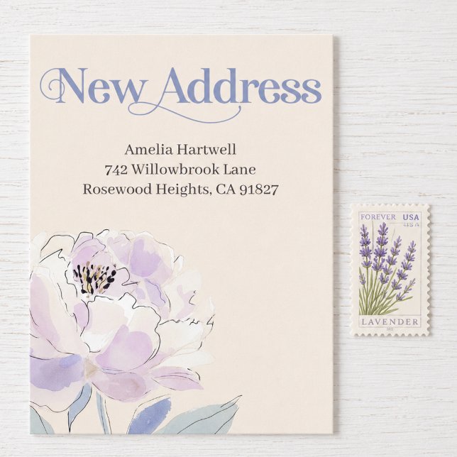Blommig Nyadress Flytt Vykort (New Address Card - Beautiful floral watercolor. Let family and friends know that you have moved.)