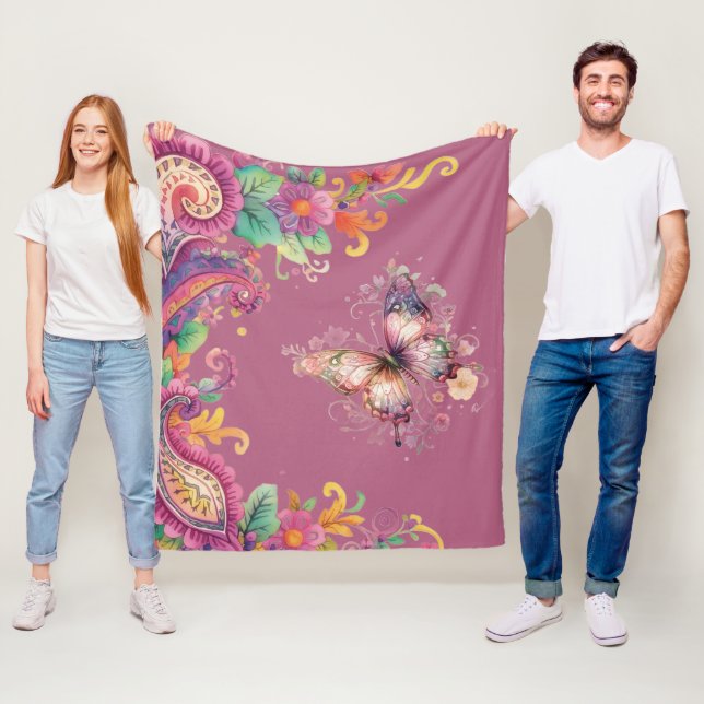 Blommig och fjäril Paisley Fleecefilt (På plats)