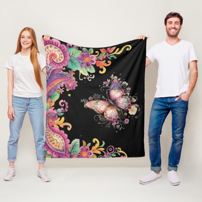 Blommig och fjäril Paisley Fleecefilt (På plats)