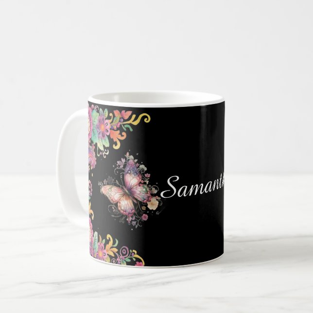 Blommig och fjäril Paisley Kaffemugg (Framsida vänster)