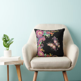 Blommig och fjäril Paisley Kudde