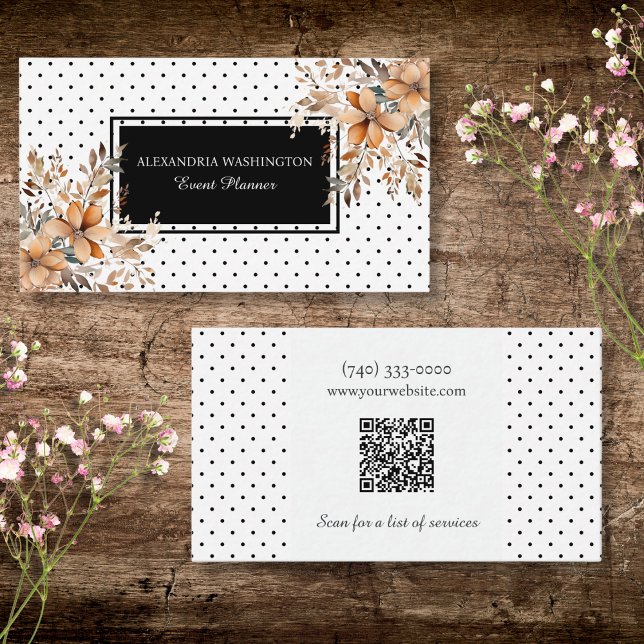 Blommig och prickig med QR-kod Visitkort (Skapare uppladdad)
