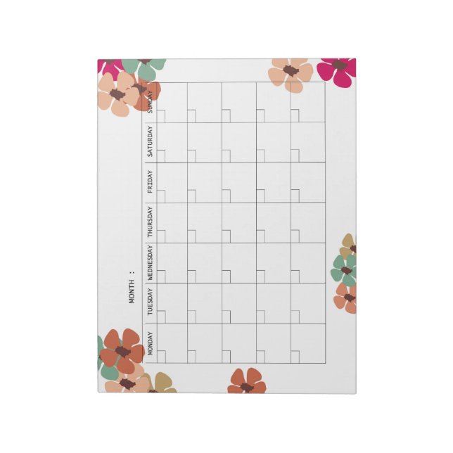 Blommig odaterad månatlig kalender anteckningsblock (Roterad)