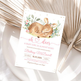 Blommig Oh Deer Flick Baby Shower Inbjudan