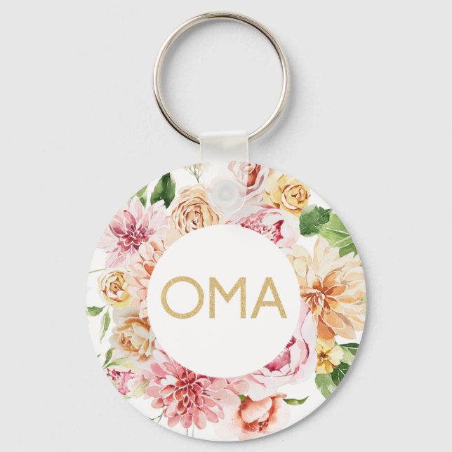 Blommig Oma-gåva  Nyckelring (Framsida)