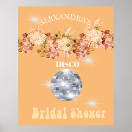Blommig Orange Disco Boll Bröllopsfest Poster