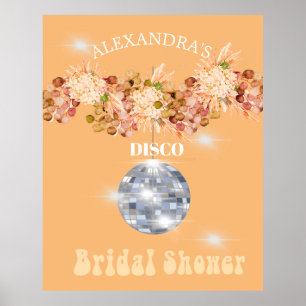 Blommig Orange Disco Boll Bröllopsfest Poster