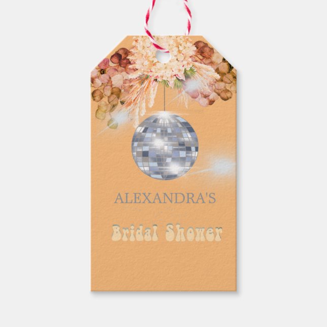 Blommig Orange Diskokula Bröllopsdusch-dekal  Presentetikett (Framsidan)