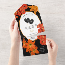 Blommig Orange och Svart Bröllop