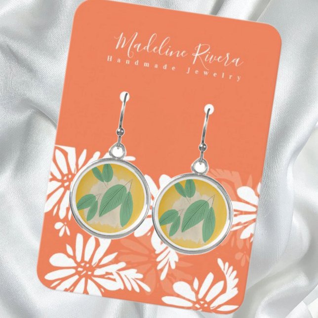 Blommig Orange Vit Handgjord Örhänge Visningskort (Skapare uppladdad)