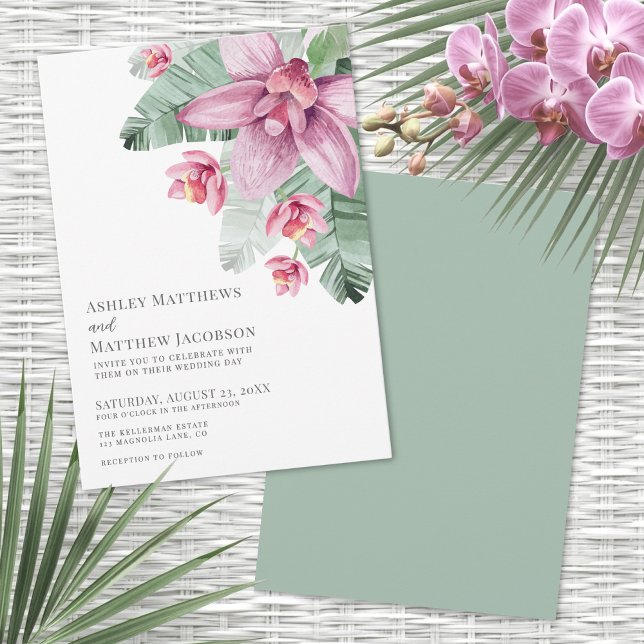 Blommig orkidé Tropisk Bröllop Inbjudningar (Floral Orchid Tropical Wedding Invitation)