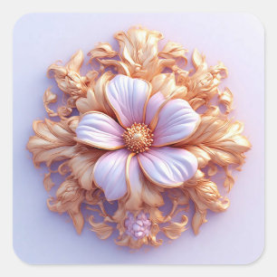 🌸 Blommig Ornament Guld Lyx Dekorativ Present Fyrkantigt Klistermärke
