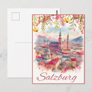 Blommig Österrikes huvudstad salzburg skyline Vykort