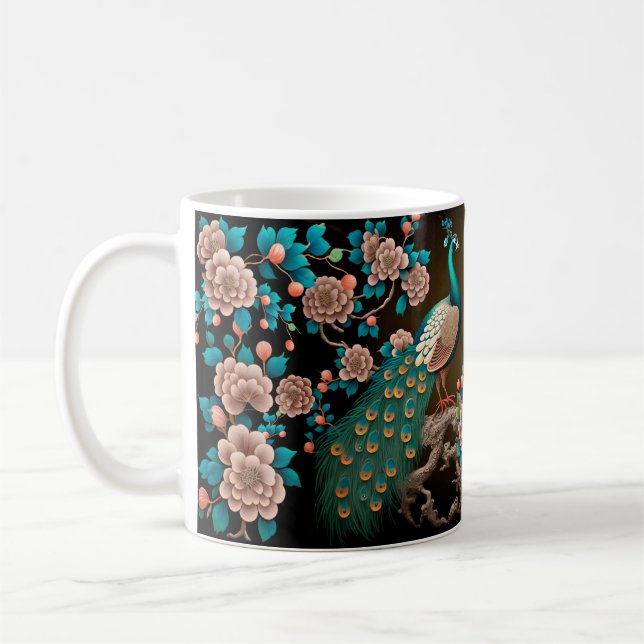 Blommig påfågel  kaffemugg (Vänster)