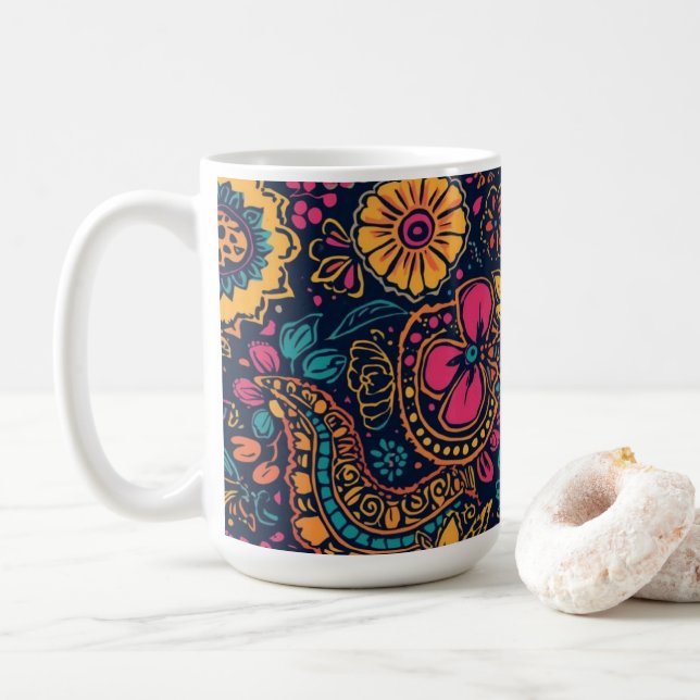 Blommig Paisley-mönster Kaffemugg (Med munk)