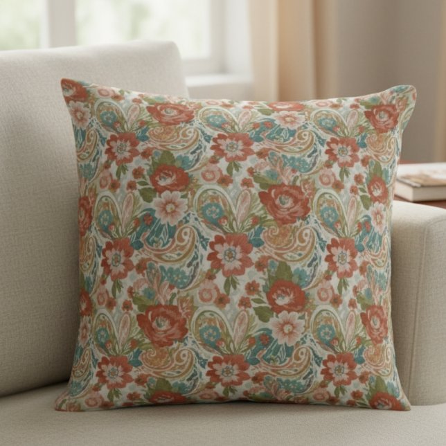 Blommig Paisley Morsdagspresent till Mamma Kudde (Boho Floral Pillow - Retro Paisley Design)