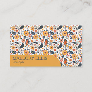 Blommig Paisley Orange Mönster Hårstylist Visitkort