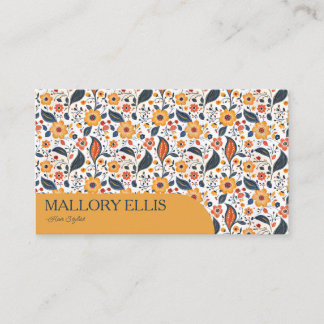 Blommig Paisley Orange Mönster | Hårstylist Visitkort