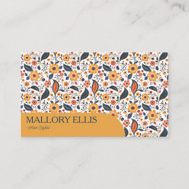 Blommig Paisley Orange Mönster | Hårstylist Visitkort (Framsida)