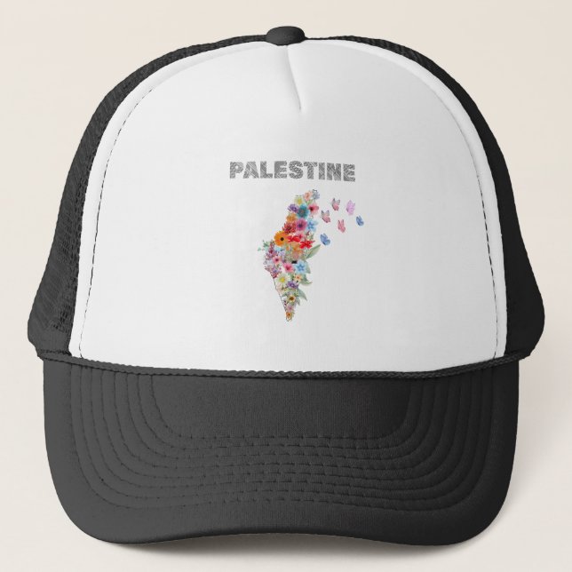 Blommig Palestina Kartdesign | Pro Palestina Keps (Framsida)