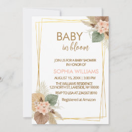 Blommig Pampasgräs Bebis I Knopp Babyfirande Inbjudningar