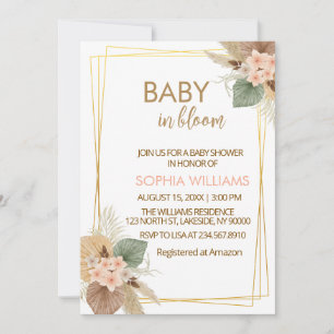 Blommig Pampasgräs Bebis I Knopp Babyfirande Inbjudningar