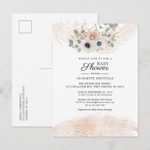 Blommig Pampasgräs Modern Flickas Babyshower Inbjudan Vykort
