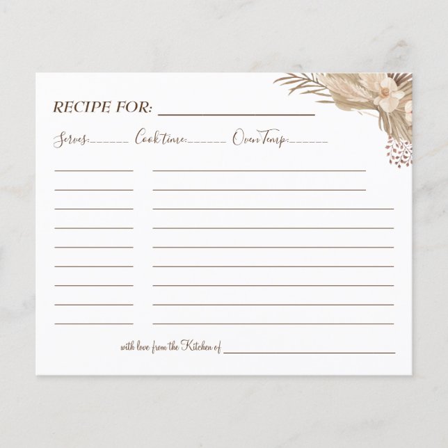 Blommig Pampasgräs Receptkort Flygblad (Framsidan)