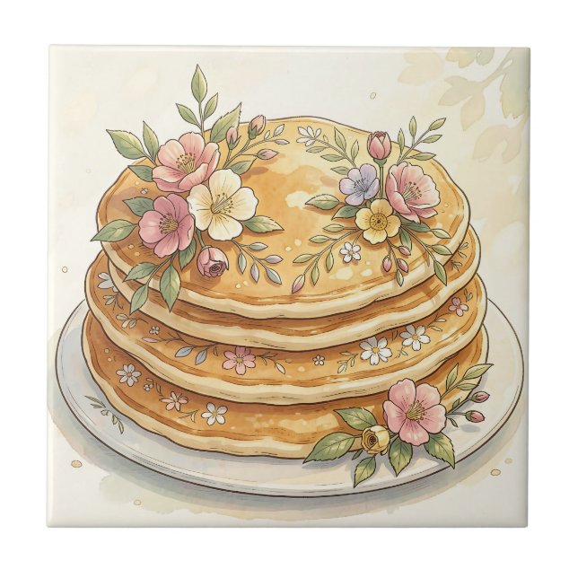 Blommig pannkaksstack Vattenfärg Kakelplatta (Framsidan)