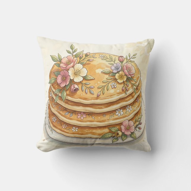 Blommig pannkaksstack Vattenfärg Kudde (Framsida)