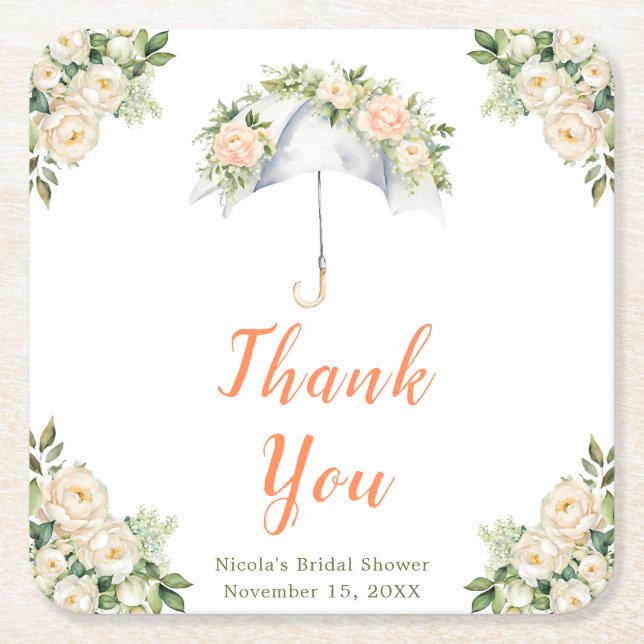 Blommig paraply bröllopsdusch underlägg papper kvadrat (Framsidan)