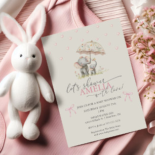 Blommig Paraply Elefant Babyflicka Shower Inbjudningar