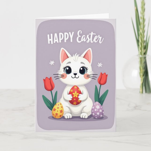 Blommig påskkort med katt kort (Framsida)