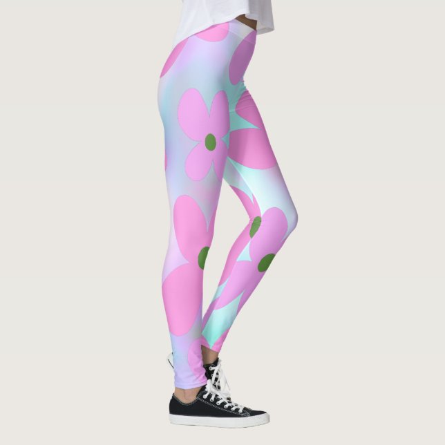Blommig Pastell Abstrakt Falsk Holografisk Rosa Go Leggings (Höger)