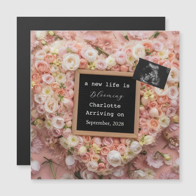 Blommig Pastell Baby Reveal graviditetsannonsering (Fram/baksida)