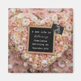 Blommig Pastell Bebis Avslöjande graviditetsannons Magnet
