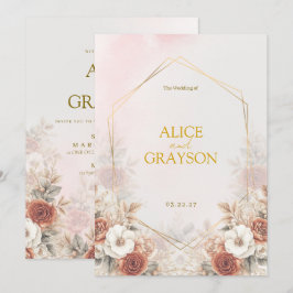 Blommig Pastell Elegant Boho Akvarell Bröllop Inbjudningar