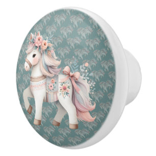 Blommig Pastell Häst Fantasi Illustration Knopp