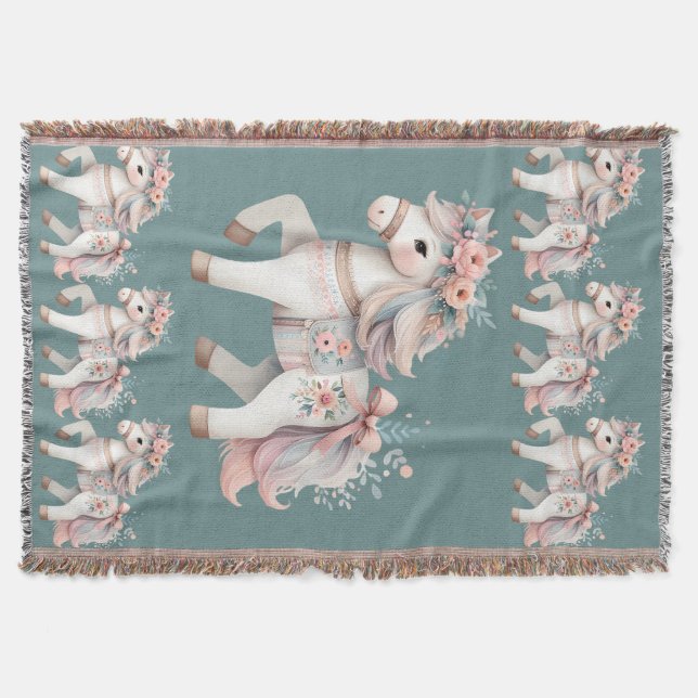 Blommig Pastell Häst Fantasy Illustration  Filt (Framsidan)