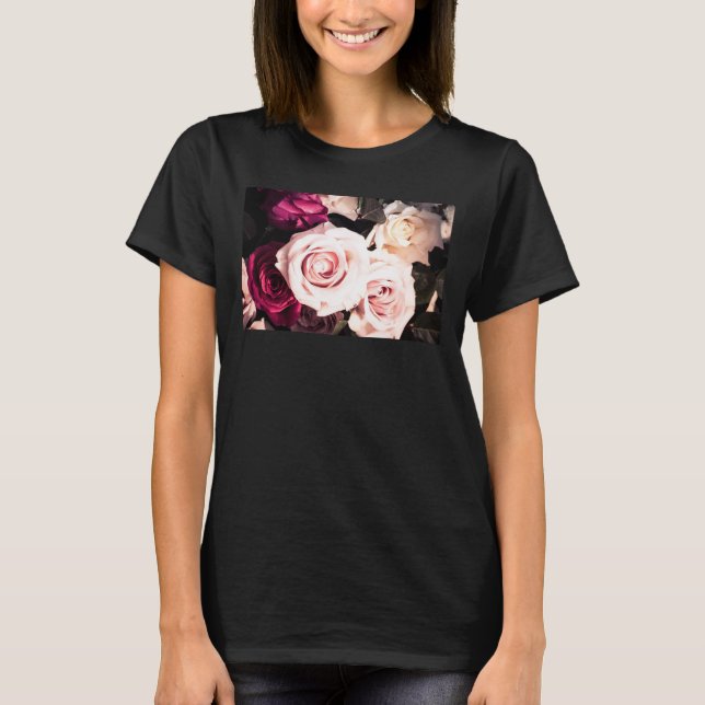 Blommig Pastell Rosa Ros Fotografering T Shirt (Framsida)