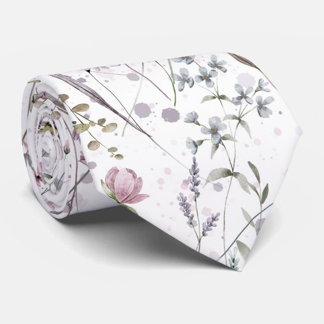 Blommig pastellfärgad lavendel halsduk slips (Rullad)