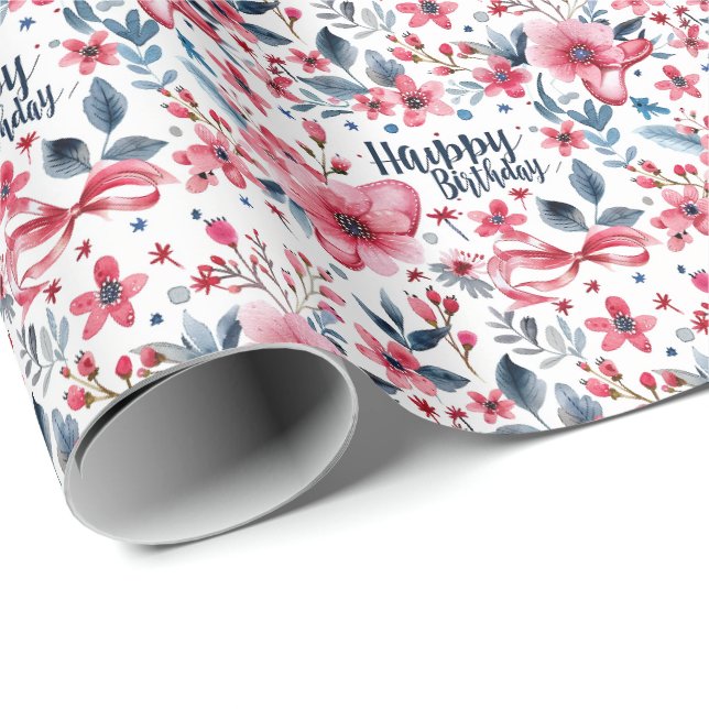 Blommig patriotisk födelsedagspresent förpackning presentpapper (Rullad Hörn)