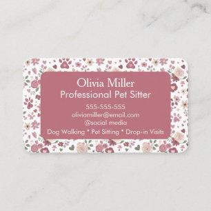 Blommig & Paw Print Professionell Husdjur Sittare Visitkort