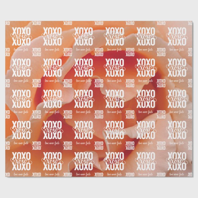 Blommig Peach Rose Kärlek Misslyckas Aldrig XOXO A Presentpapper (Platt)