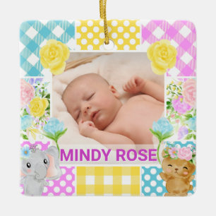 Blommig & Plaid Fotaram Nyfödd Baby Julgransprydnad Keramik