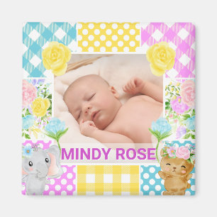 Blommig & Plaid Fotaram Nyfödd Baby Magnet