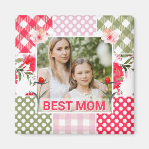 Blommig & Plaid Fotolampa Mors Dag Magnet